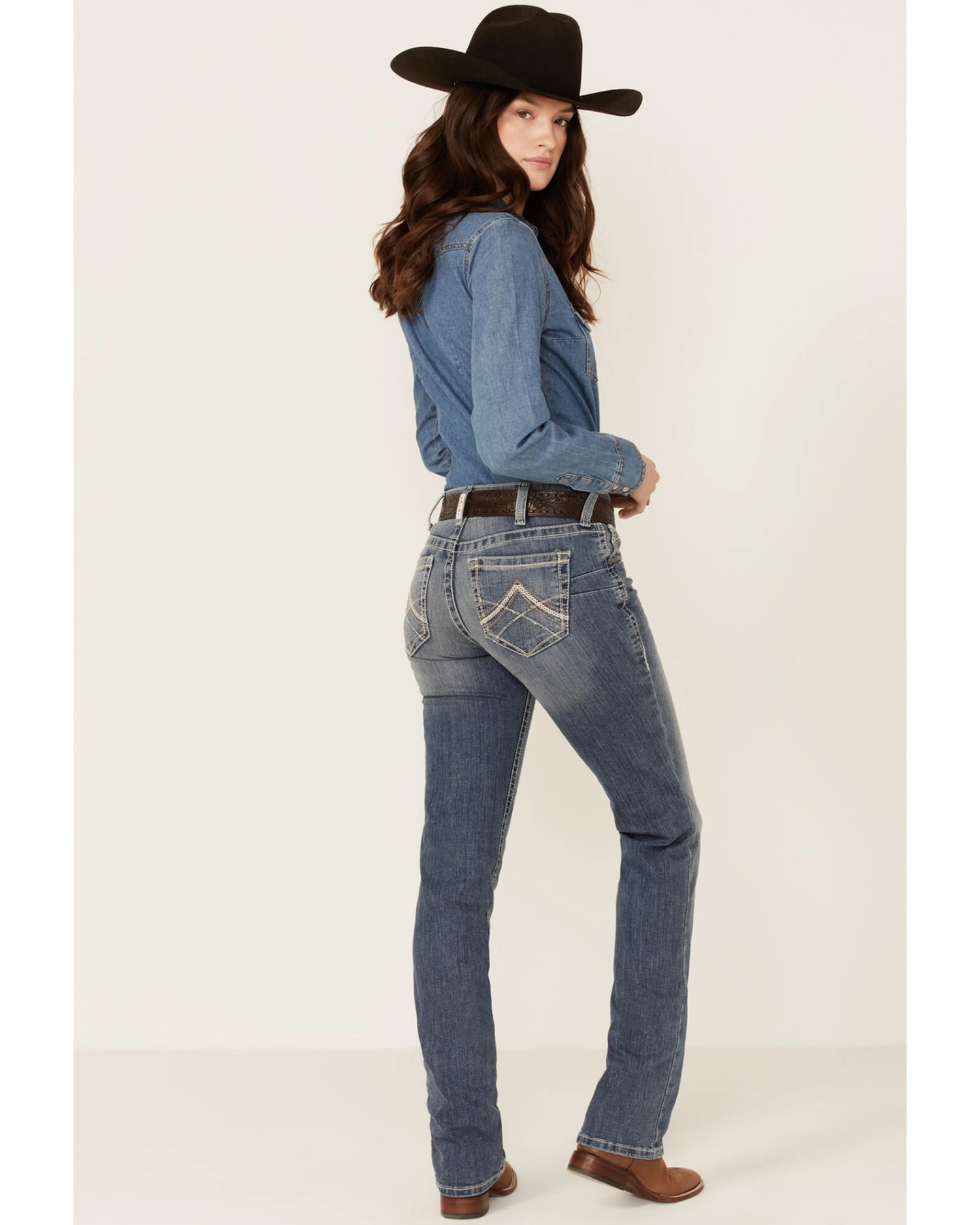 Ariat Women's R.E.A.L. Mid Rise Icon Stackable Straight Leg Riding Jeans 1 Ariat Women's R.E.A.L. Mid Rise Icon Stackable Straight Leg Riding Jeans