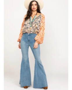 Free People Women's Light Wash High Rise Just Float On Flare Jeans -Cowgirl Edge Sales 2000287826 400 P6