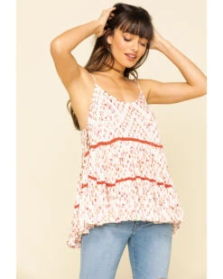 Miss Me Women's Ivory & Red Print Tiered Top -Cowgirl Edge Sales 2000309315 220 P5