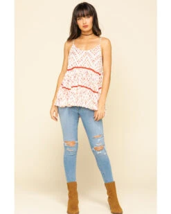 Miss Me Women's Ivory & Red Print Tiered Top -Cowgirl Edge Sales 2000309315 220 P6