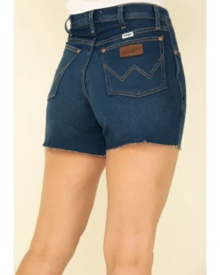 Wrangler Modern Women's Dark Wash Basic High Rise Raw Shorts -Cowgirl Edge Sales 2000313110 400 P5