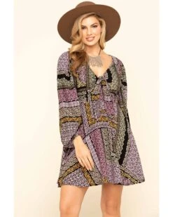 Band Of The Free Women's Multi Patchwork Tie Front Dress -Cowgirl Edge Sales 2000327338 900 P1