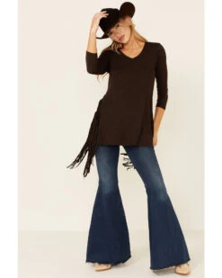 Tasha Polizzi Women's Solid Brown Darcie 3/4 Sleeve Tunic