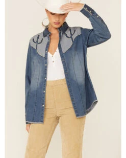 Tasha Polizzi Women's Flara Indigo Cactus Long Sleeve Shirt -Cowgirl Edge Sales 2000344731 400 P1