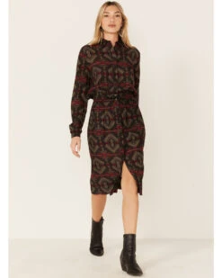 Stetson Women's Brown Southwestern Print Belted Dres -Cowgirl Edge Sales 2000346361 200 P1