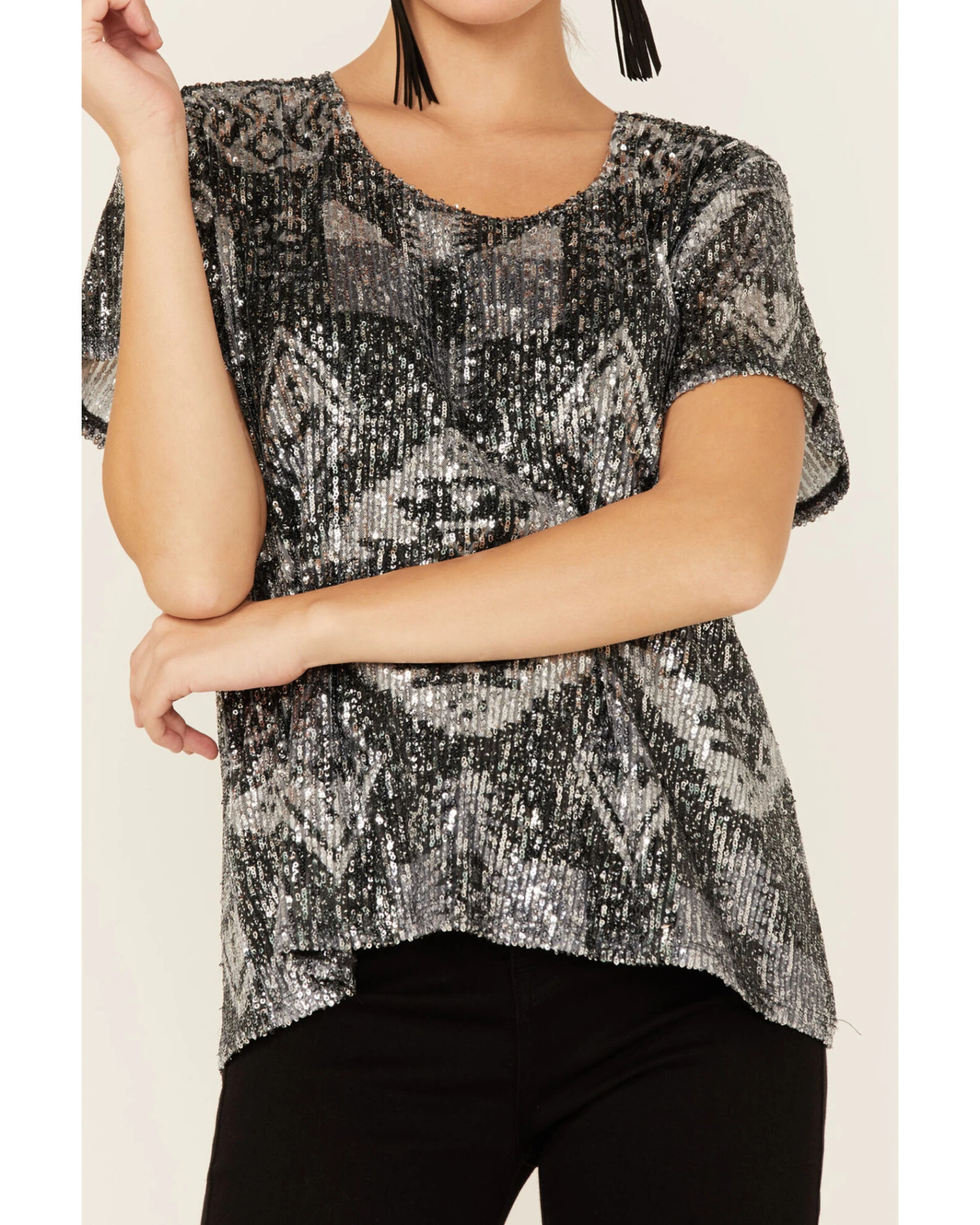 Tasha Polizzi Women's Sequins Starla Short Sleeve Top 2 Tasha Polizzi Women's Sequins Starla Short Sleeve Top - Image 2