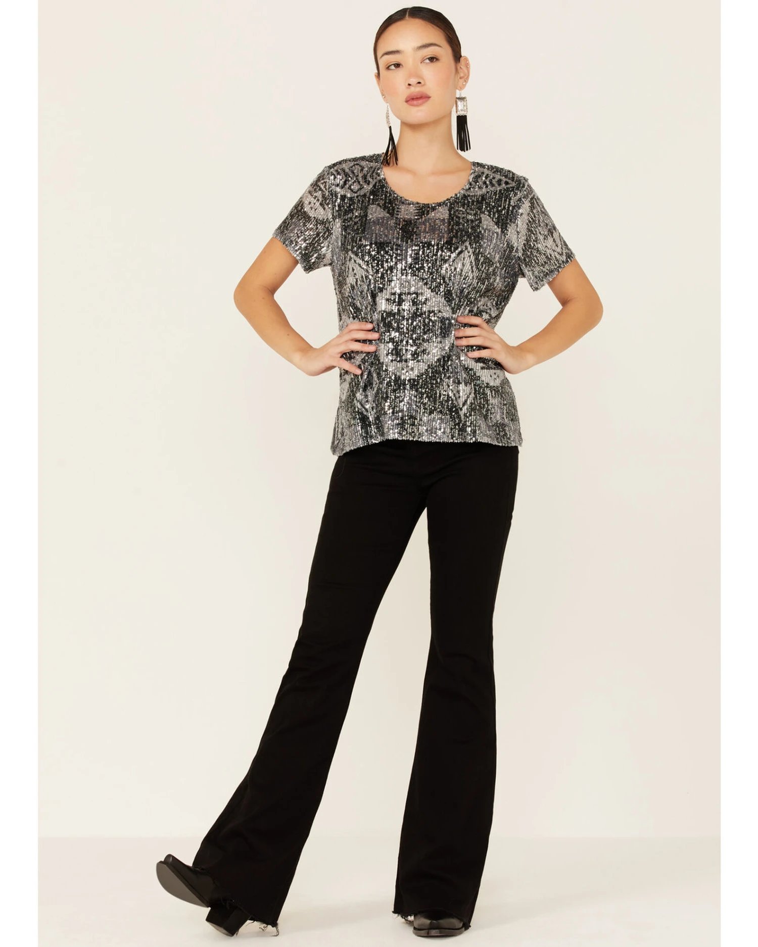 Tasha Polizzi Women's Sequins Starla Short Sleeve Top 1 Tasha Polizzi Women's Sequins Starla Short Sleeve Top