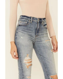 Daze Denim Women's Light Wash Distressed High Rise Straight Jeans -Cowgirl Edge Sales 2000353974 450 P3