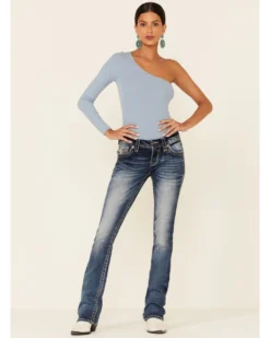 Rock Revival Women's Medium Wash Faded Stitched Border Bootcut Jeans -Cowgirl Edge Sales 2000355236 400 P1