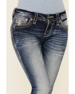 Rock Revival Women's Medium Wash Faded Stitched Border Bootcut Jeans -Cowgirl Edge Sales 2000355236 400 P2