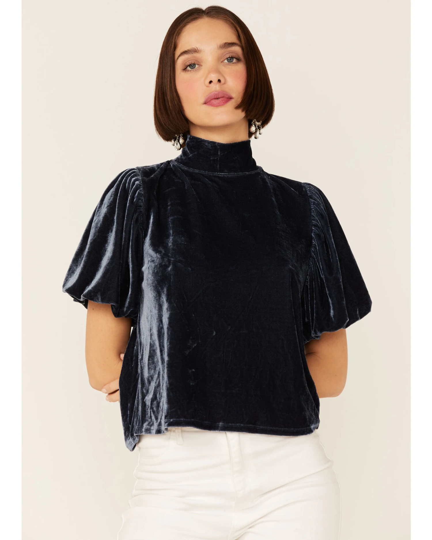 Free People Women's Velvet Knit Claudia Puff Short Sleeve Tee 1 Free People Women's Velvet Knit Claudia Puff Short Sleeve Tee