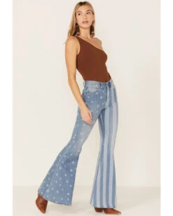 Shyanne Women's Stars & Stripes Print High Rise Super Flare Jeans -Cowgirl Edge Sales 2000358728 414 P1