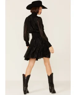 Revel Women's Sparkle Shirred Mock Neck Party Dress -Cowgirl Edge Sales 2000360281 001 P3