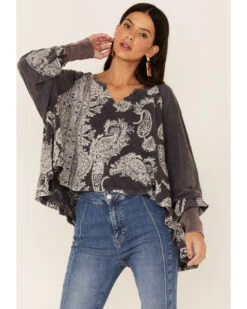 Free People Women's True Perfections Printed Long Sleeve Crop Tee -Cowgirl Edge Sales 2000360465 400 P1