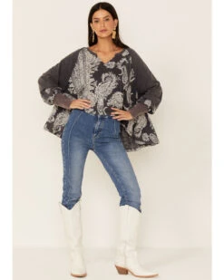 Free People Women's True Perfections Printed Long Sleeve Crop Tee -Cowgirl Edge Sales 2000360465 400 P2