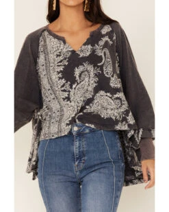 Free People Women's True Perfections Printed Long Sleeve Crop Tee