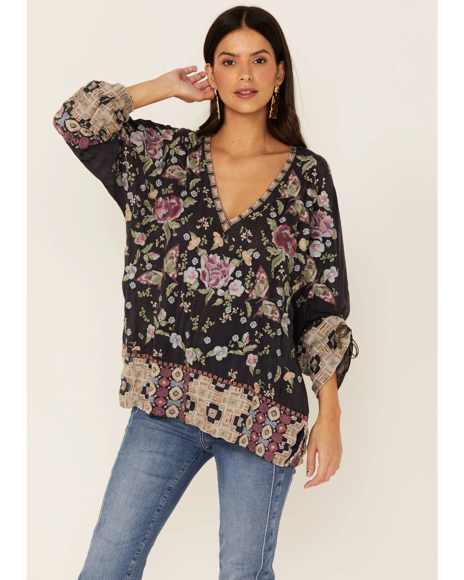 Johnny Was Women's Graphite Terraine Embroidered Blouse 2 Johnny Was Women's Graphite Terraine Embroidered Blouse - Image 2