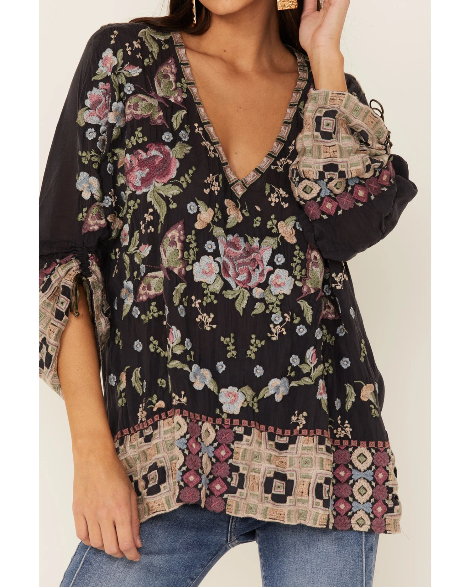 Johnny Was Women's Graphite Terraine Embroidered Blouse 3 Johnny Was Women's Graphite Terraine Embroidered Blouse - Image 3