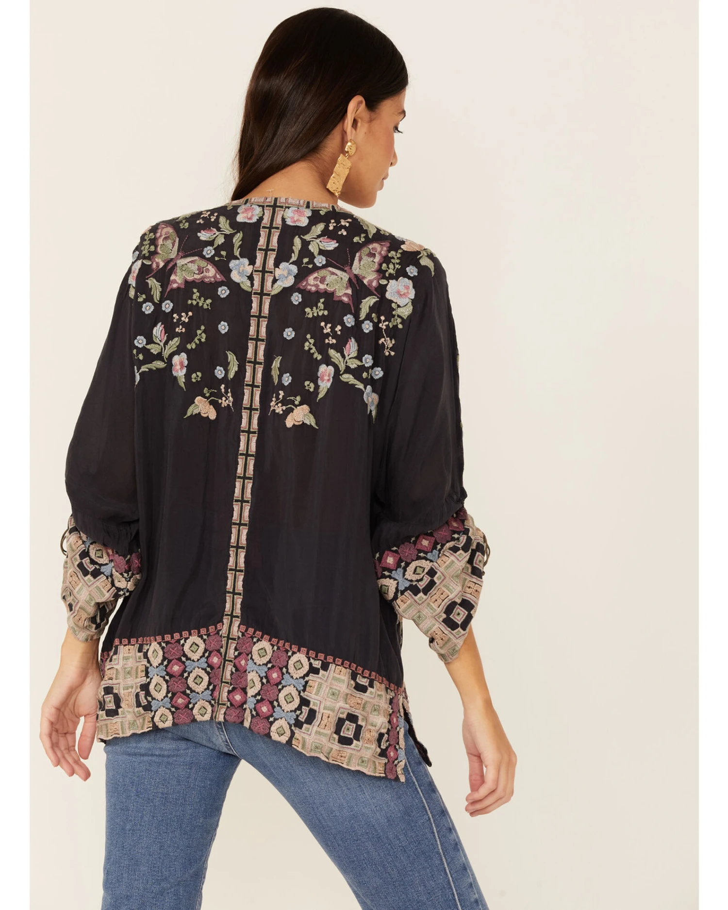 Johnny Was Women's Graphite Terraine Embroidered Blouse 1 Johnny Was Women's Graphite Terraine Embroidered Blouse