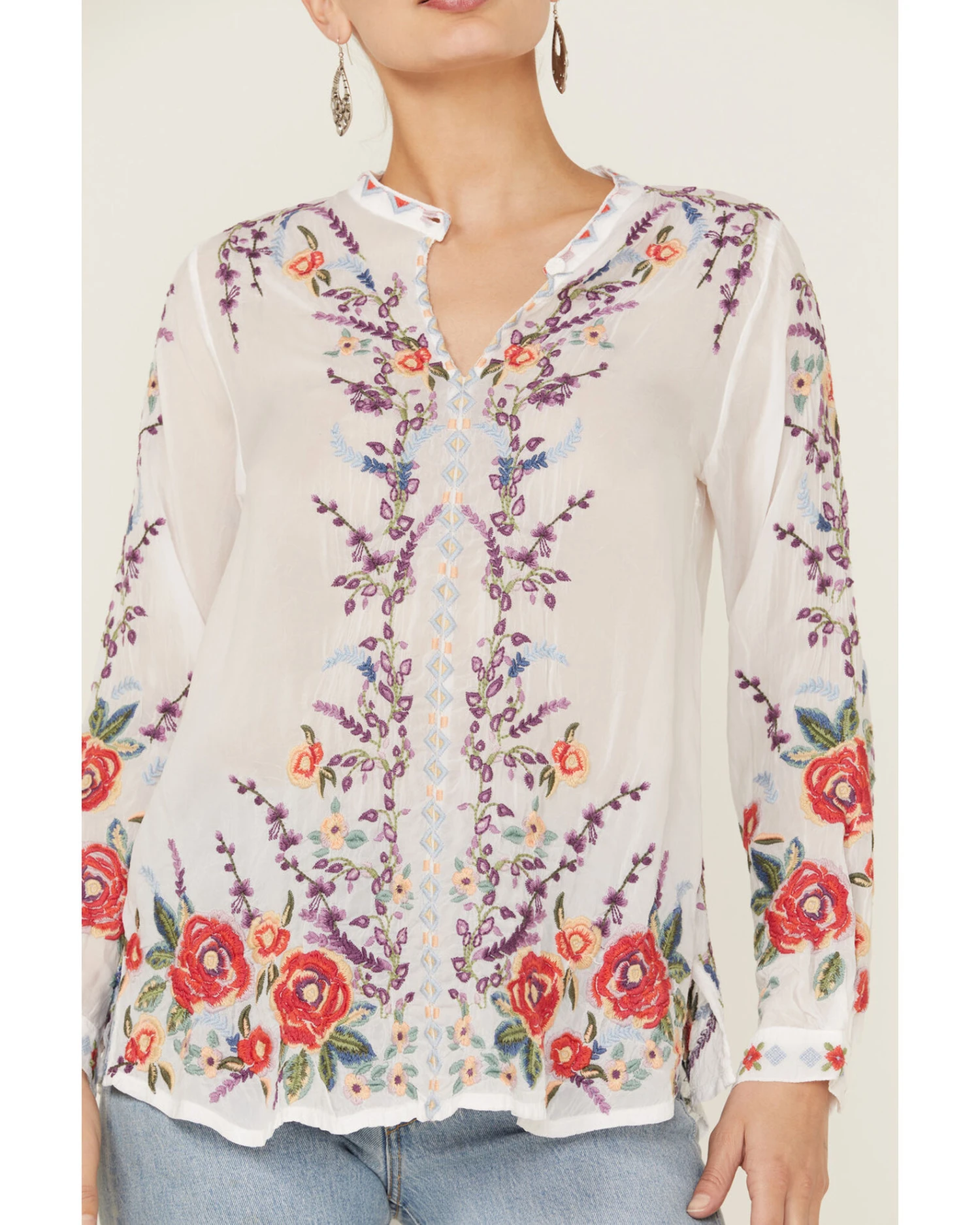 Johnny Was Women's Yasmine Embroidered Long Sleeve White Blouse 2 Johnny Was Women's Yasmine Embroidered Long Sleeve White Blouse - Image 2