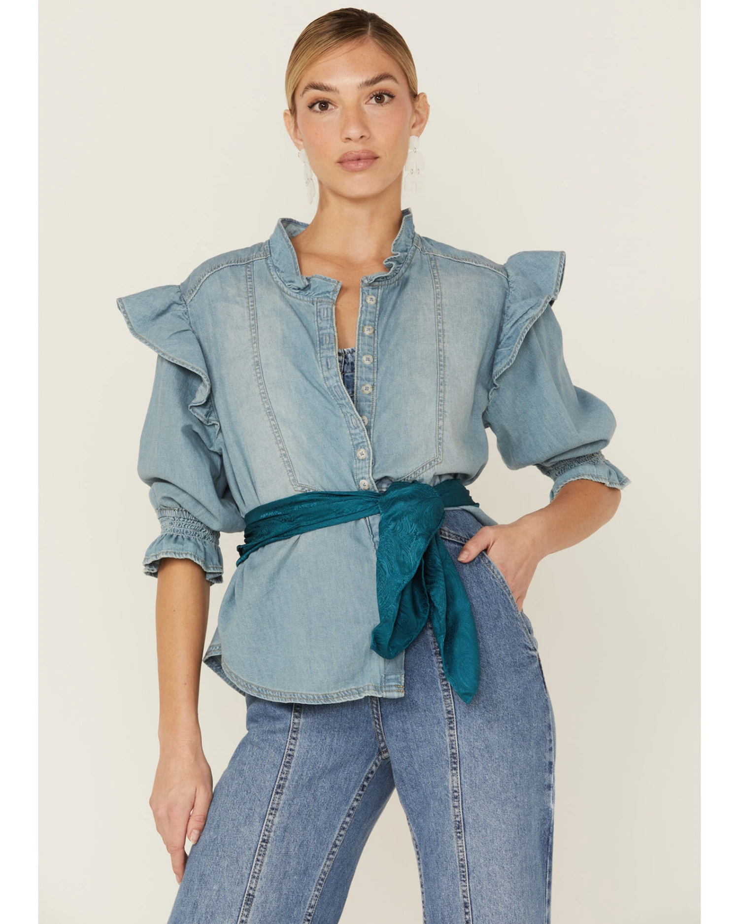 Free People Women's Louise Denim Top 2 Free People Women's Louise Denim Top - Image 2