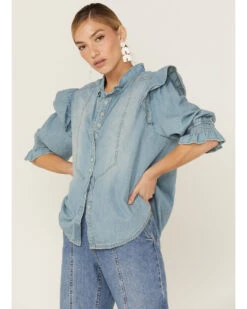 Free People Women's Louise Denim Top 7 Free People Women's Louise Denim Top -Cowgirl Edge Sales 2000362295 400 P2
