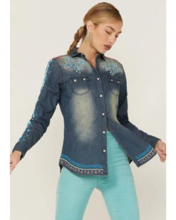 Tasha Polizzi Women's Rayna Southwestern Embroidered Denim Shirt