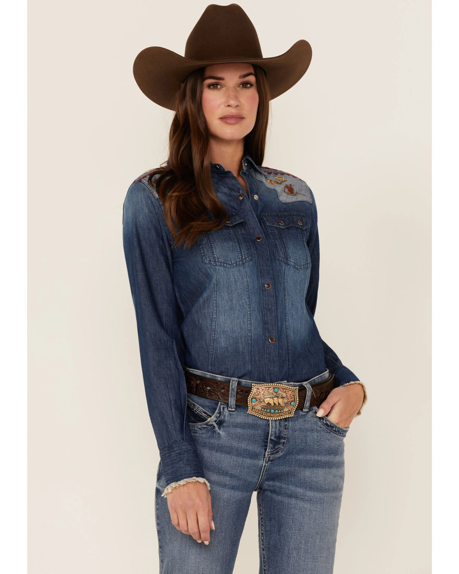 Tasha Polizzzi Women's Arizona Denim Embroidered Shirt 2 Tasha Polizzzi Women's Arizona Denim Embroidered Shirt - Image 2