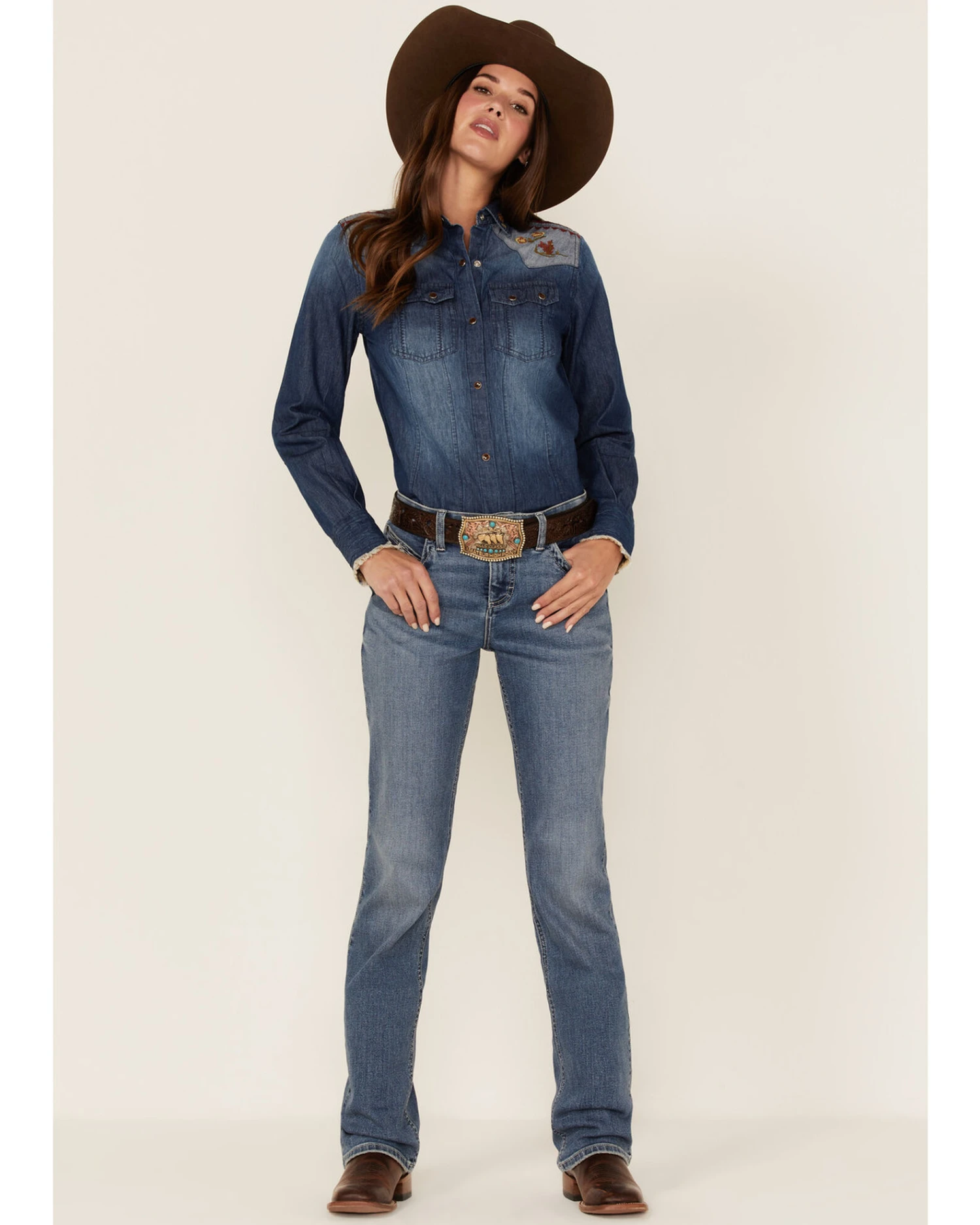 Tasha Polizzzi Women's Arizona Denim Embroidered Shirt 3 Tasha Polizzzi Women's Arizona Denim Embroidered Shirt - Image 3