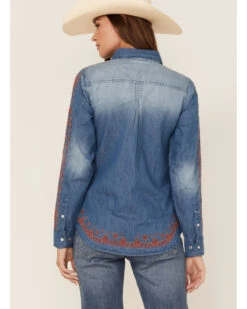 Tasha Polizzi Women's Embroidered Paisley Denim Long Sleeve Shirt -Cowgirl Edge Sales 2000362902 400 P4
