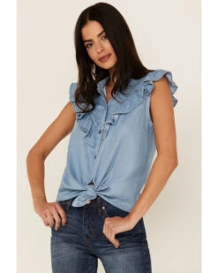 Tasha Polizzi Women's Chambray Ruffle Sleeveless Shirt -Cowgirl Edge Sales 2000362904 400 P1