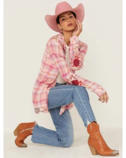 Johnny Was Women's Sonya Plaid Embroidered Floral Long Sleeve Shirt -Cowgirl Edge Sales 2000363625 900 P1