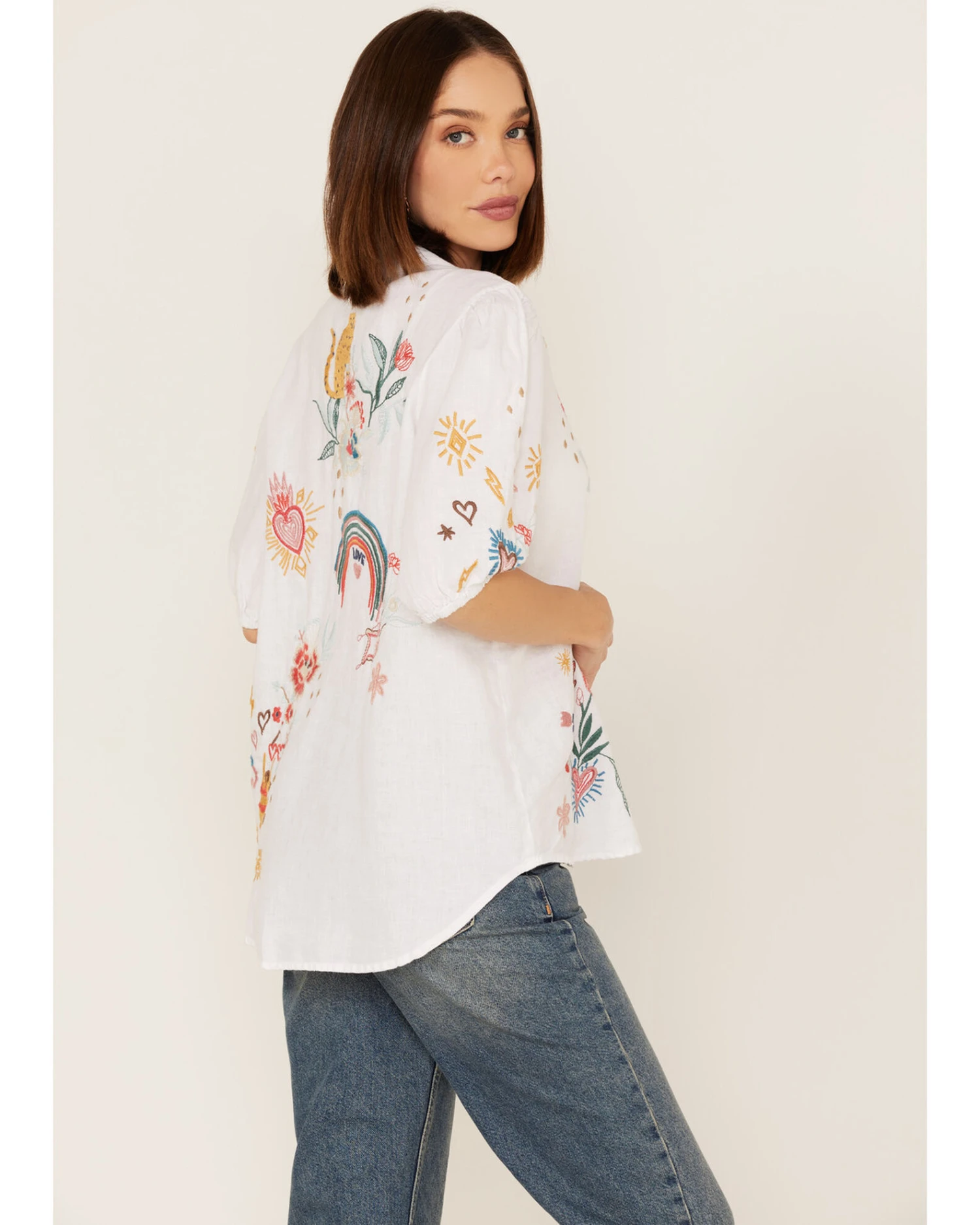 Johnny Was Women's Embroidered Lisbon Short Sleeve Button Down Blouse 2 Johnny Was Women's Embroidered Lisbon Short Sleeve Button Down Blouse - Image 2