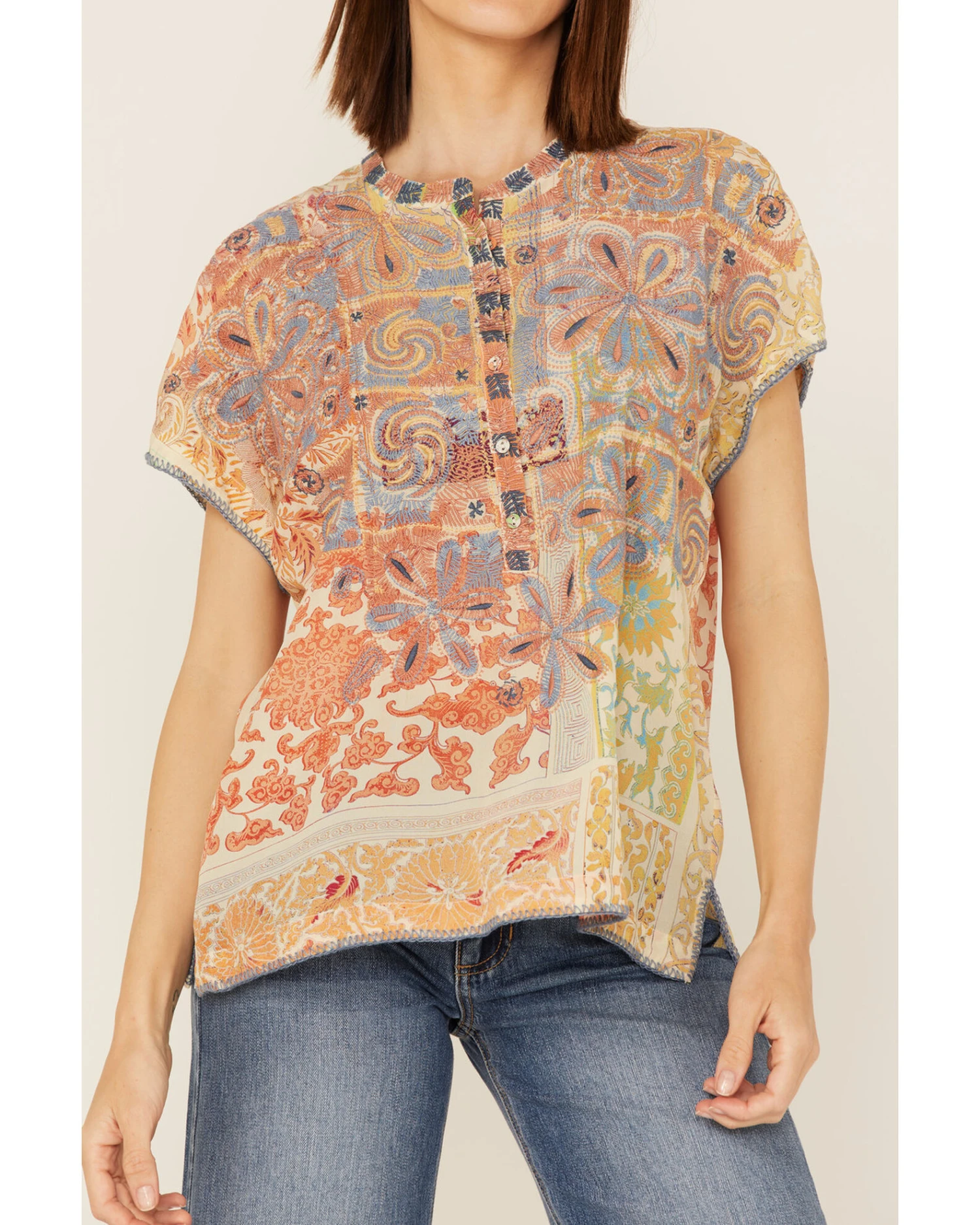 Johnny Was Women's Prima Patchwork Embroidered Floral Blouse 4 Johnny Was Women's Prima Patchwork Embroidered Floral Blouse - Image 4