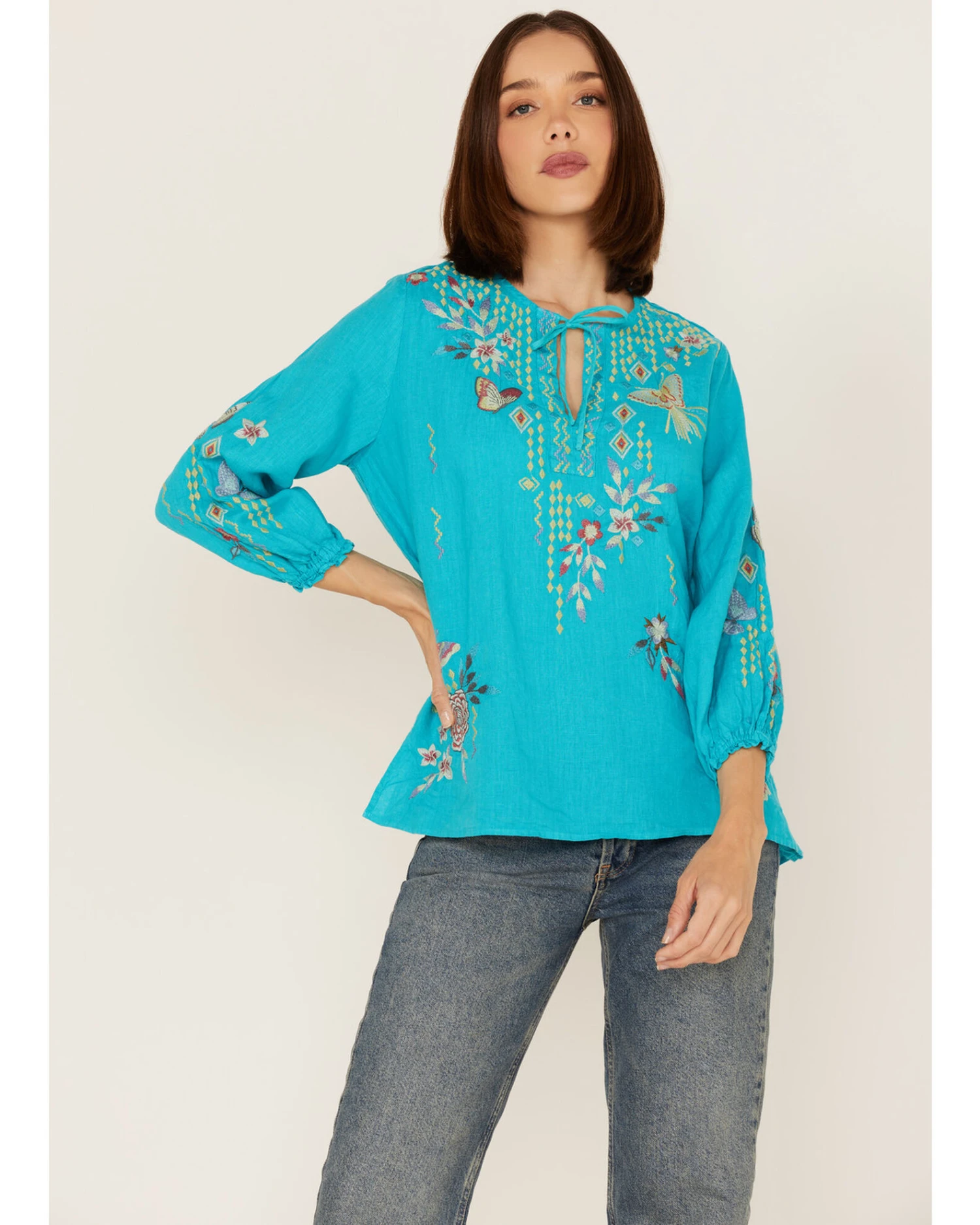 Johnny Was Women's Embroidered Mariposa Blouse 1 Johnny Was Women's Embroidered Mariposa Blouse