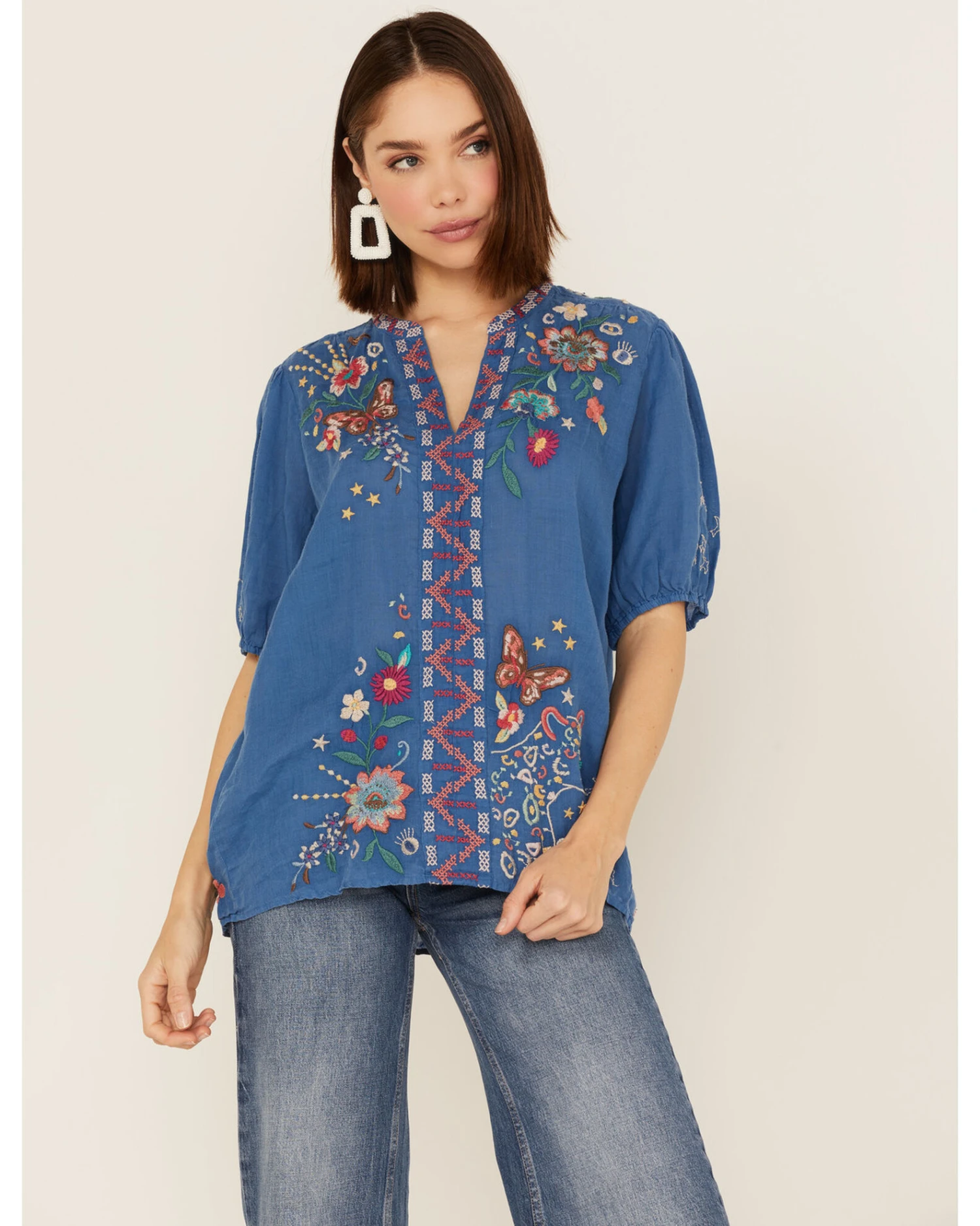 Johnny Was Women's Olinda Effortless Embroidered Floral Blouse 1 Johnny Was Women's Olinda Effortless Embroidered Floral Blouse
