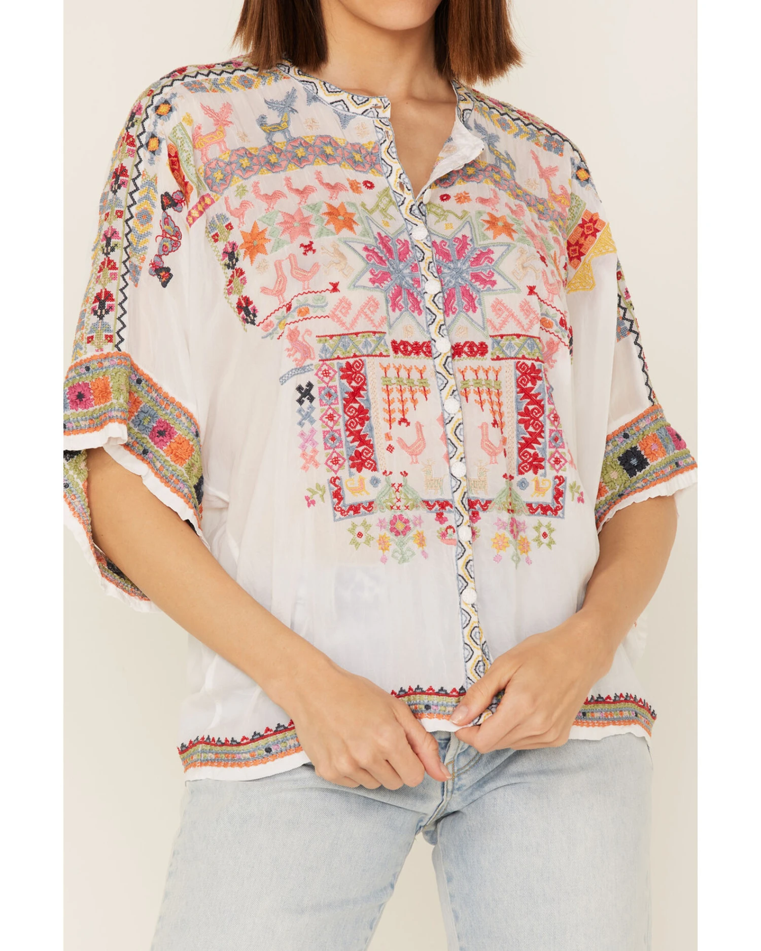 Johnny Was Women's Xylia Embroidered Wildlife & Floral Short Sleeve Blouse 3 Johnny Was Women's Xylia Embroidered Wildlife & Floral Short Sleeve Blouse - Image 3