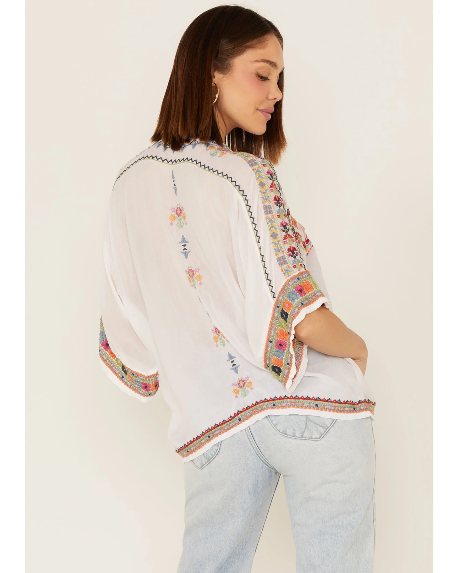 Johnny Was Women's Xylia Embroidered Wildlife & Floral Short Sleeve Blouse 1 Johnny Was Women's Xylia Embroidered Wildlife & Floral Short Sleeve Blouse