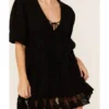 Z&L Women's Black Eyelet Short Sleeve Mini Dress