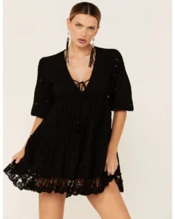 Z&L Women's Black Eyelet Short Sleeve Mini Dress -Cowgirl Edge Sales 2000364699 001 P4