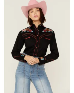 Rockmount Ranchwear Women's Vintage Rose Bouquet Embroidered Pearl Snap Western Shirt -Cowgirl Edge Sales 2000365333 001 P1