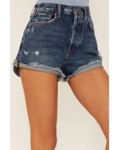 Free People Women's Lasso Dark Wash High Rise Shorts -Cowgirl Edge Sales 2000365756 416 P2