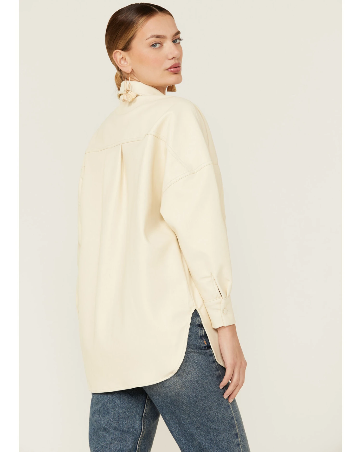 Sadie & Sage Women's Faux Leather Ecru Shacket 3 Sadie & Sage Women's Faux Leather Ecru Shacket - Image 3