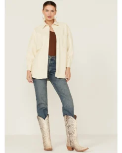 Sadie & Sage Women's Faux Leather Ecru Shacket