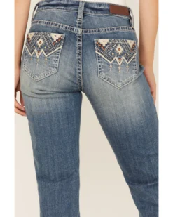 Rock & Roll Denim Women's Light Wash Mid Rise Southwestern Embroidered Bootcut Jeans -Cowgirl Edge Sales 2000368100 412 P2