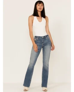 Rock & Roll Denim Women's Light Wash Mid Rise Southwestern Embroidered Bootcut Jeans -Cowgirl Edge Sales 2000368100 412 P3