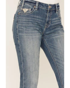 Rock & Roll Denim Women's Light Wash Mid Rise Southwestern Embroidered Bootcut Jeans