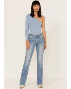 Rock & Roll Denim Women's Light Wash Mid Rise Straight Riding Jeans -Cowgirl Edge Sales 2000368122 412 P1