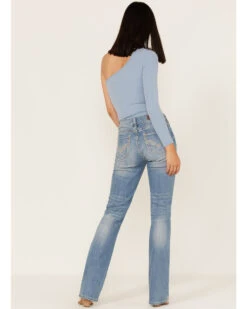 Rock & Roll Denim Women's Light Wash Mid Rise Straight Riding Jeans -Cowgirl Edge Sales 2000368122 412 P3