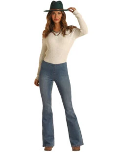 Rock & Roll Denim Women's Light Wash High Rise Flare Pull On Denim Jeans -Cowgirl Edge Sales 2000368544 450 P1